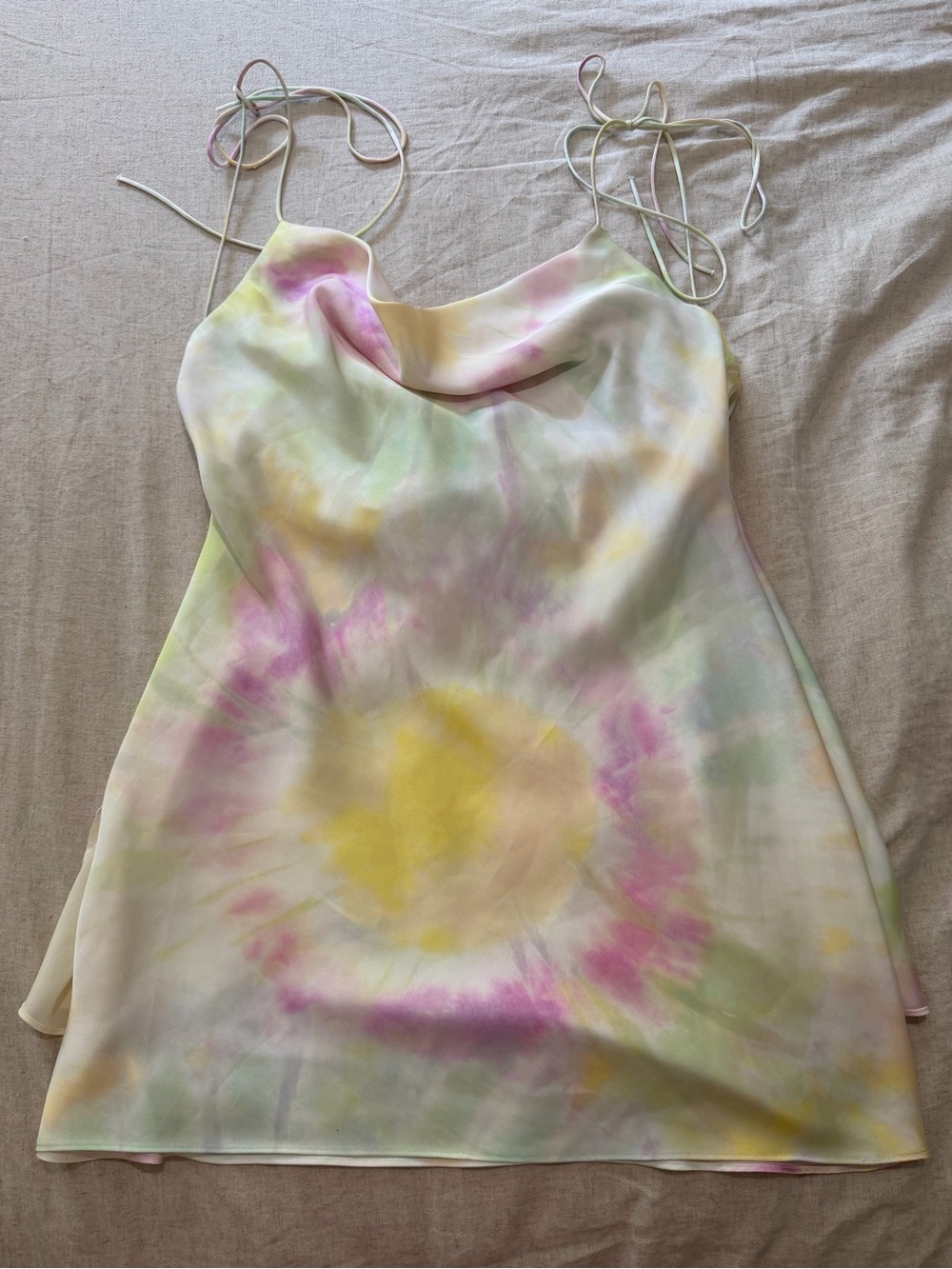 Zara Pastel Tie-Dye Cowl Neck satin feel  Mini Dress - L